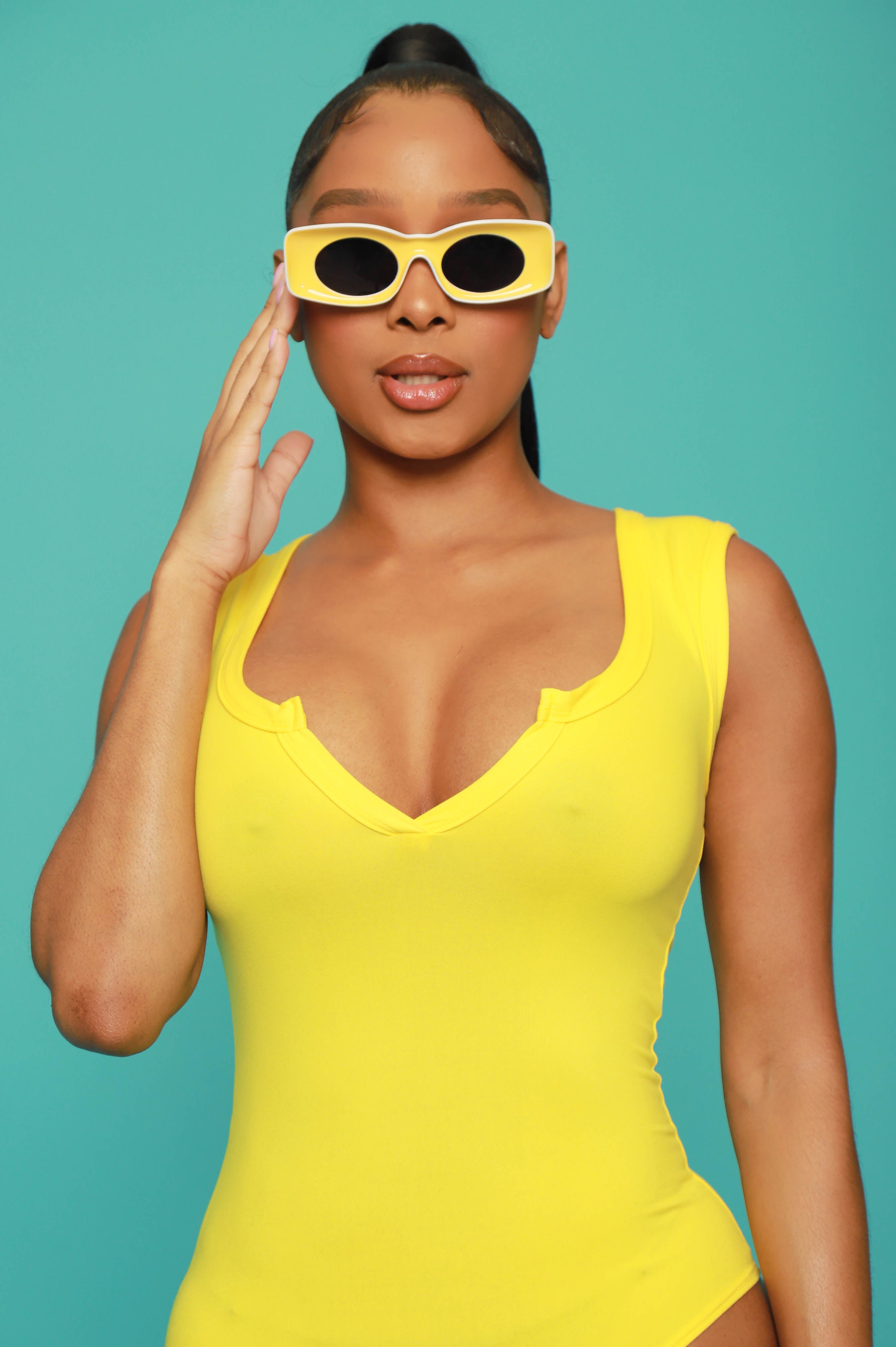 Image of About Right Splitneck Bodysuit - Yellow