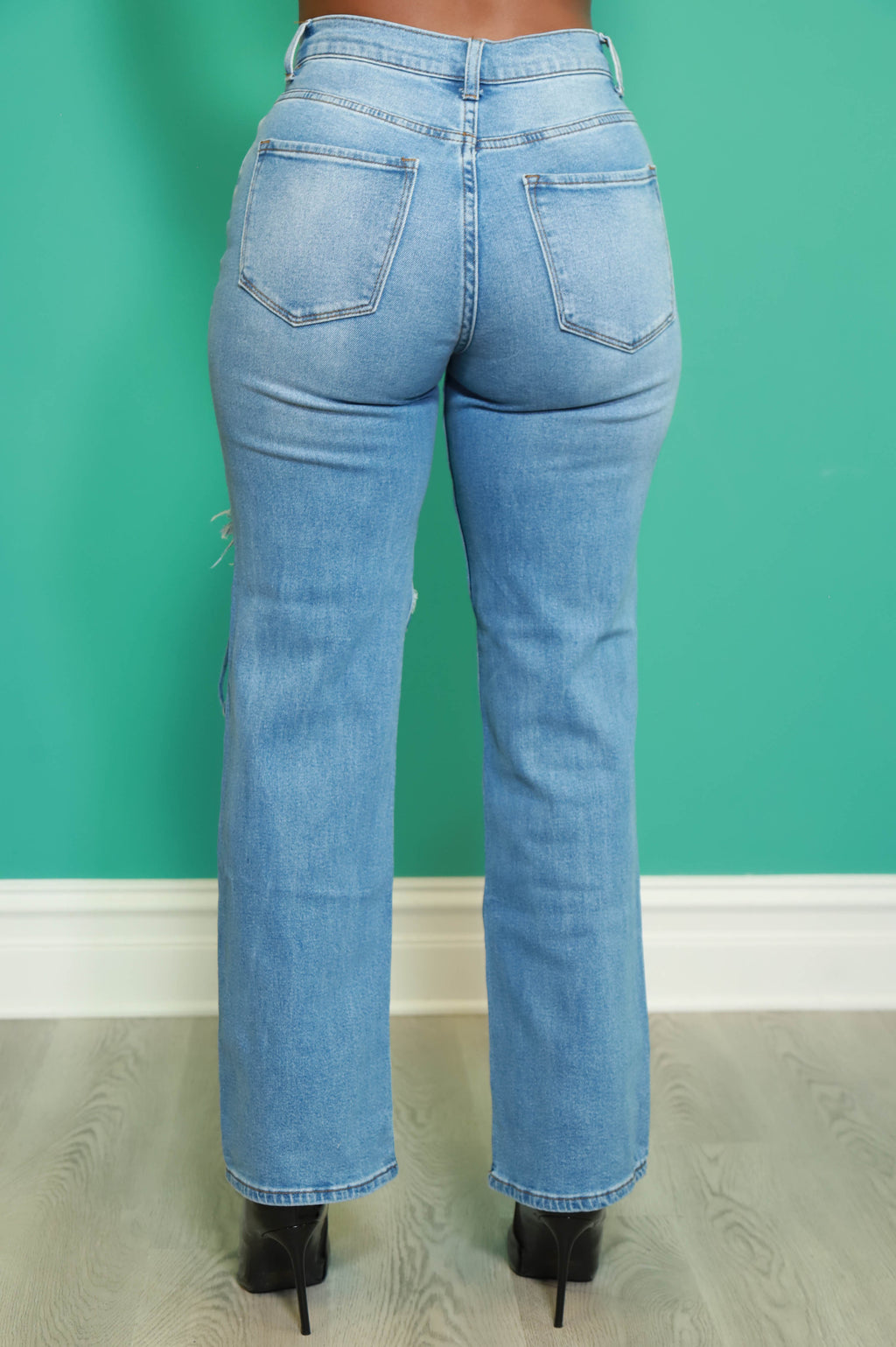 No Dress Code High Waist Distressed Bootcut Jeans - Medium Wash - grundigemergencyradio
