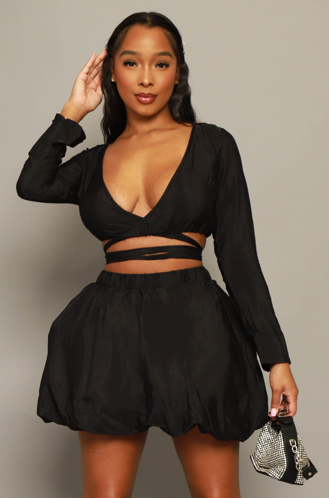 Start Thinking Cropped Puff Skirt Set - Black - grundigemergencyradio