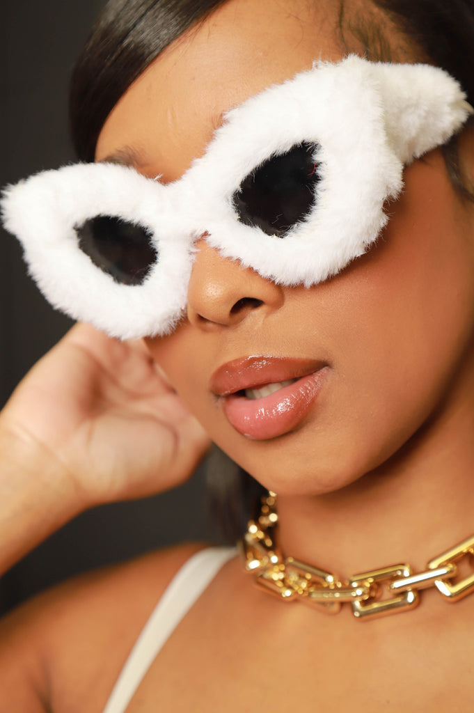 Main Squeeze Faux Fur Sunglasses - White - Swank A Posh