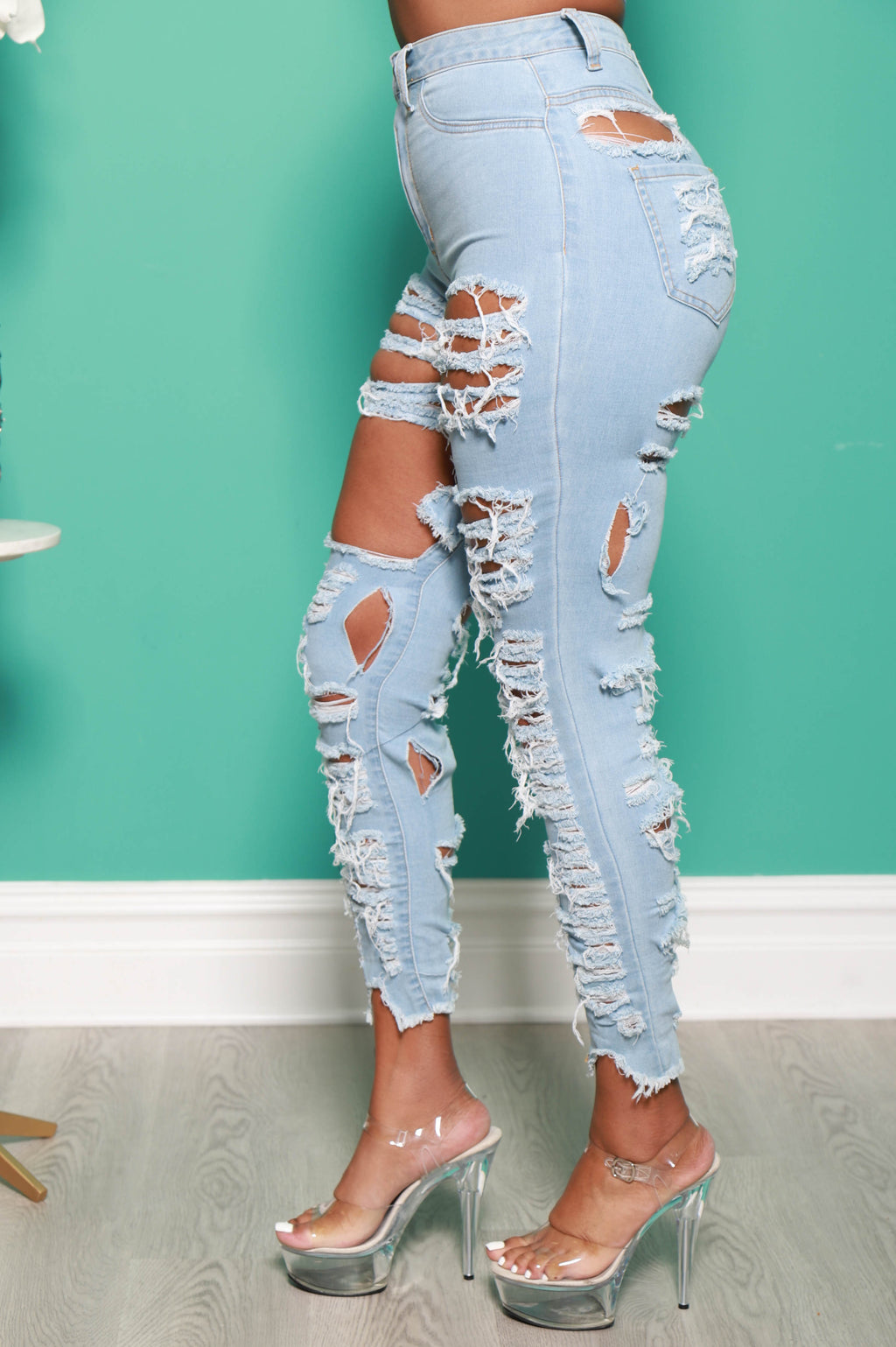 I'm Down High Rise Ultra Distressed Skinny Jeans - Light Wash - grundigemergencyradio