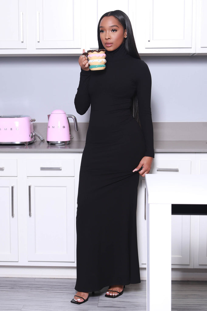 Always You Long Sleeve Ribbed Maxi Dress - Black - grundigemergencyradio