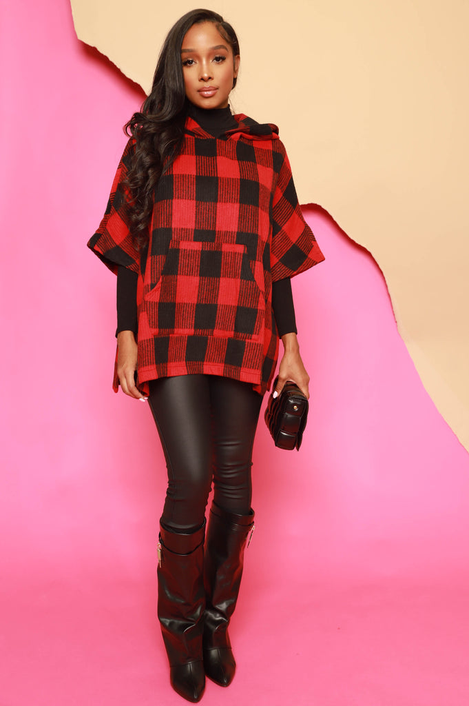 Campgrounds Flannel Hooded Poncho - Red/Black - grundigemergencyradio