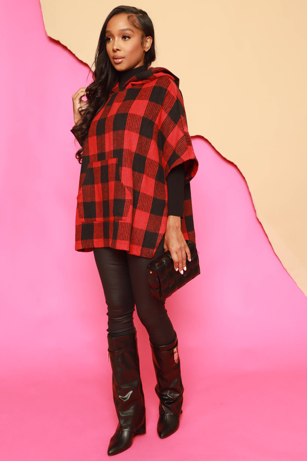 Campgrounds Flannel Hooded Poncho - Red/Black - grundigemergencyradio