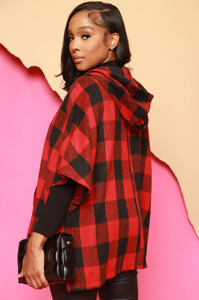 Campgrounds Flannel Hooded Poncho - Red/Black - grundigemergencyradio