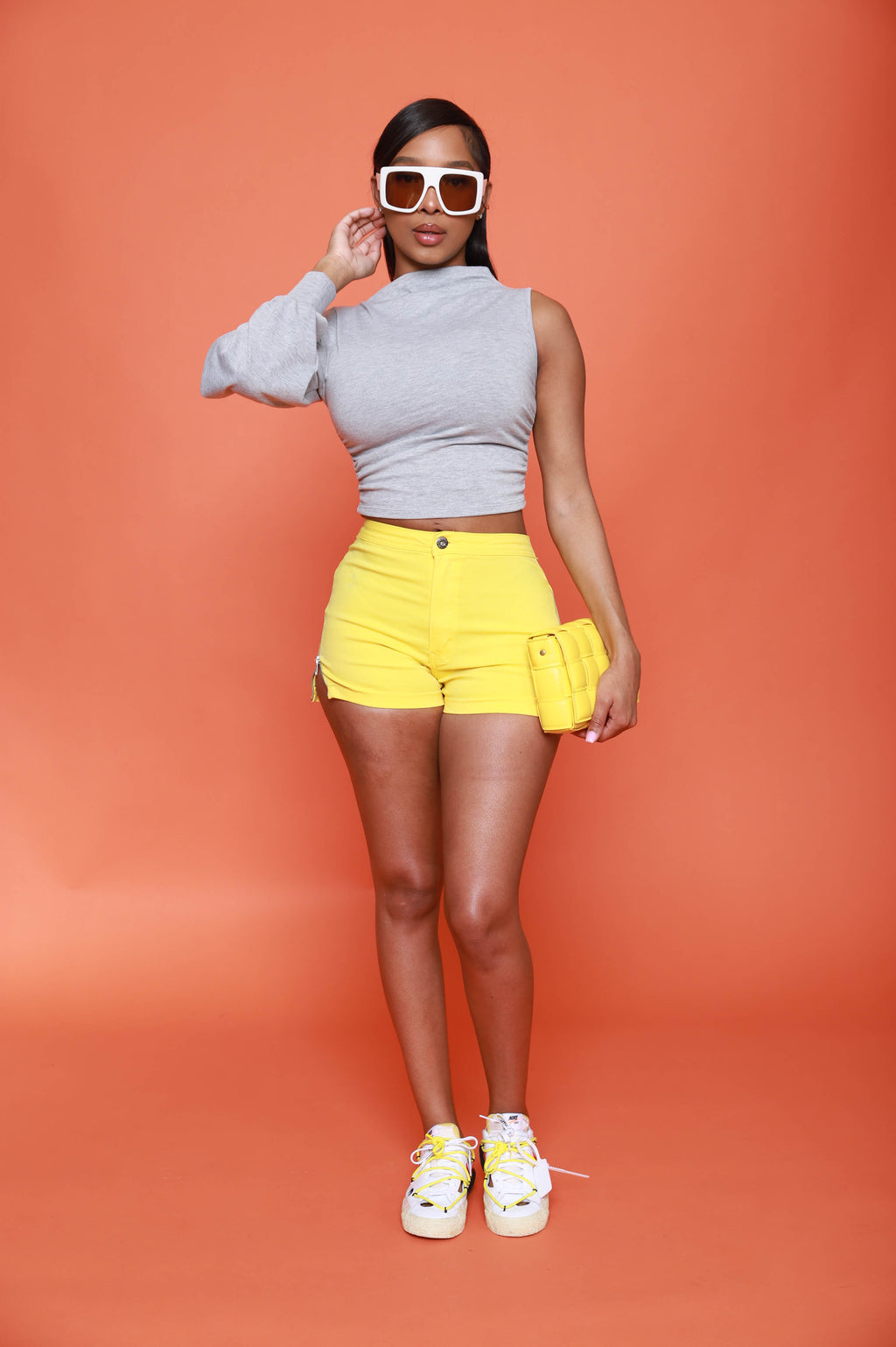 Get A Taste High Rise Zip Up Shorts - Yellow - grundigemergencyradio