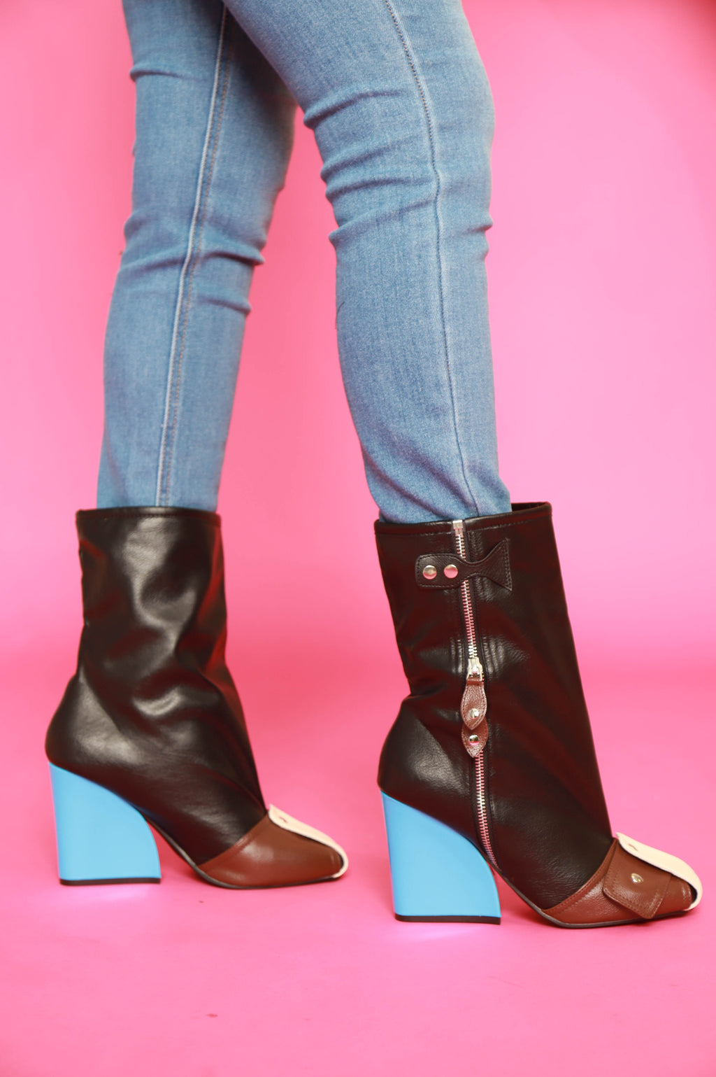 Protector Faux Leather Colorblock Boots - Black Multicolor - grundigemergencyradio