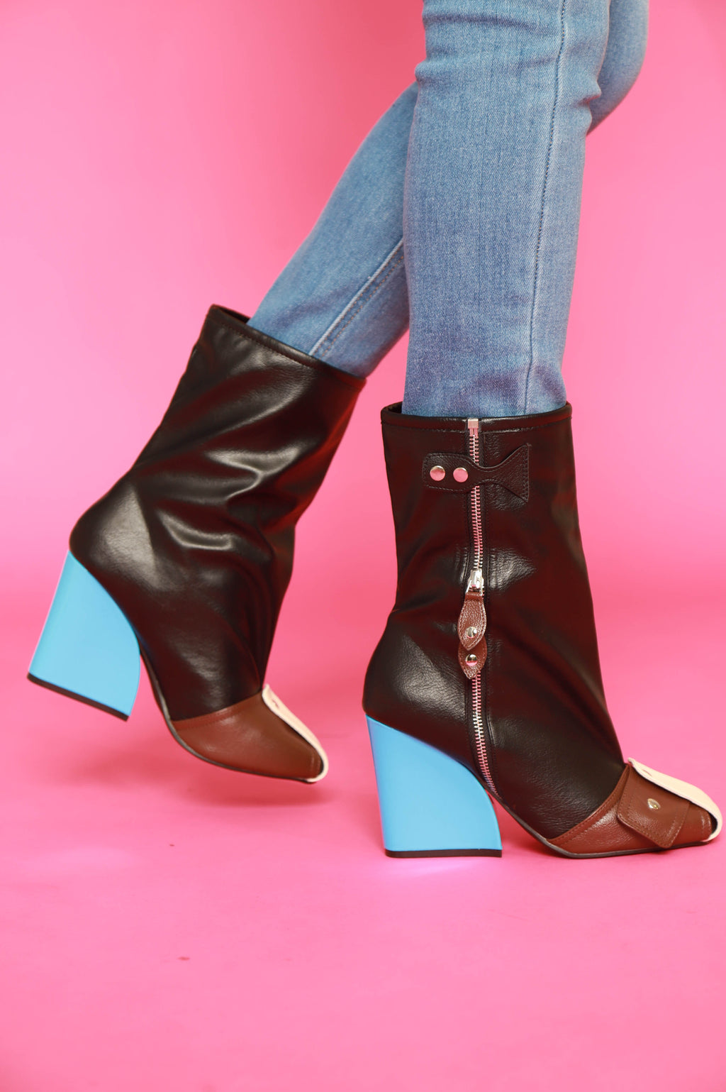 Protector Faux Leather Colorblock Boots - Black Multicolor - grundigemergencyradio