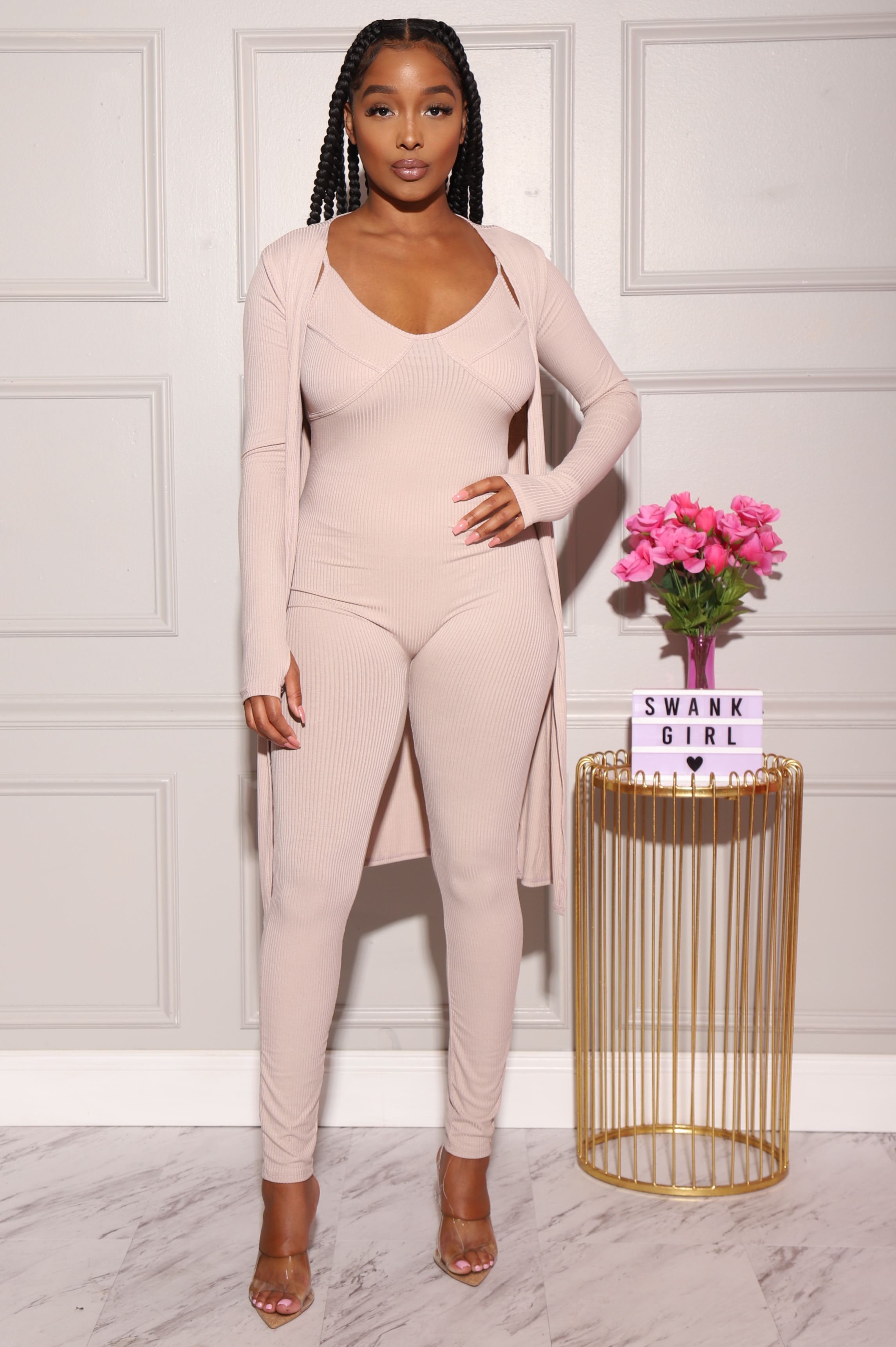 jumpsuit cardigan set