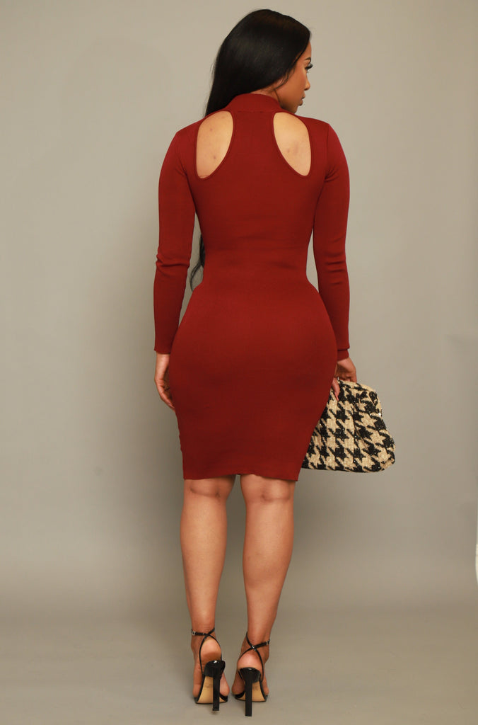 Set For Life Cut Out Midi Dress - Burgundy - grundigemergencyradio