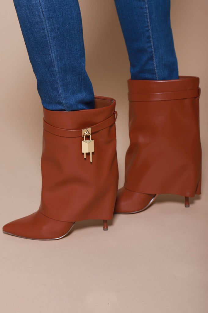 Say Yes Faux Leather High Heel Boot - Cognac - grundigemergencyradio