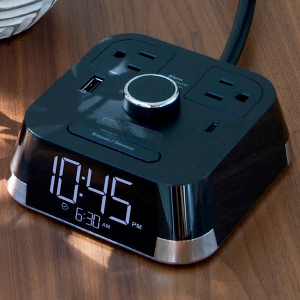 Mini Power Combination Alarm Clock and Power/USB Outlets –