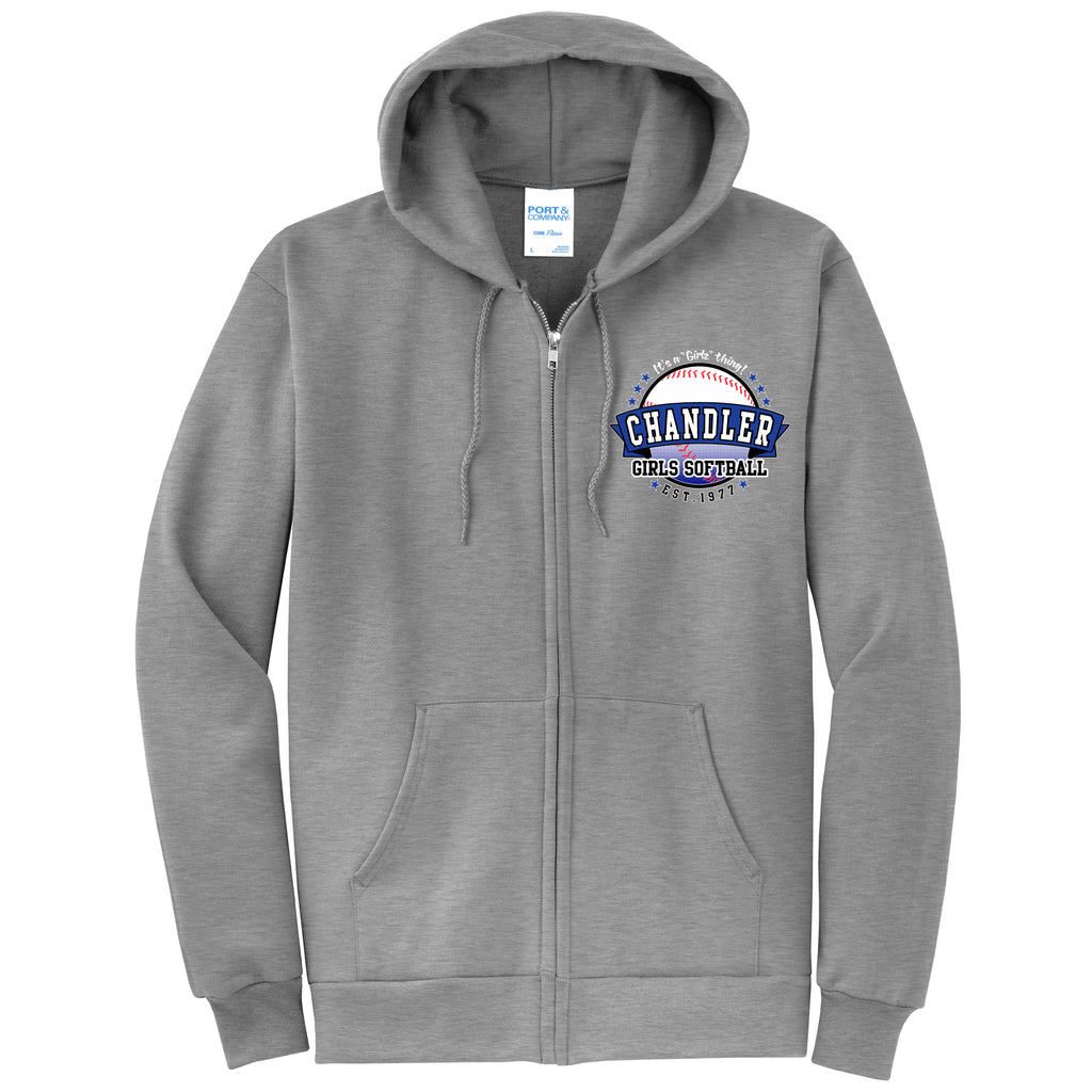 Adult Chandler Girls Softball Athletic Grey Zip Up Sweatshirt – Excel ...