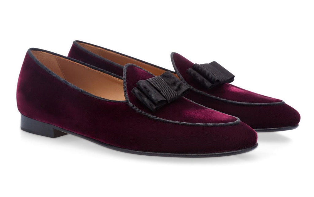 Burgundy Velvet Bowtie Loafers | $199.00