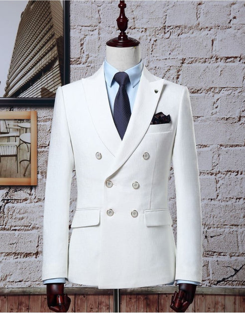Pearl White Double-Breasted Wide Lapel Tuxedo – Resso Roth