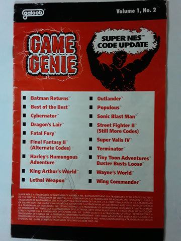 SNES Game Genie Code Book Update Volume 1, No. 2 – Jamestown Gift Shop