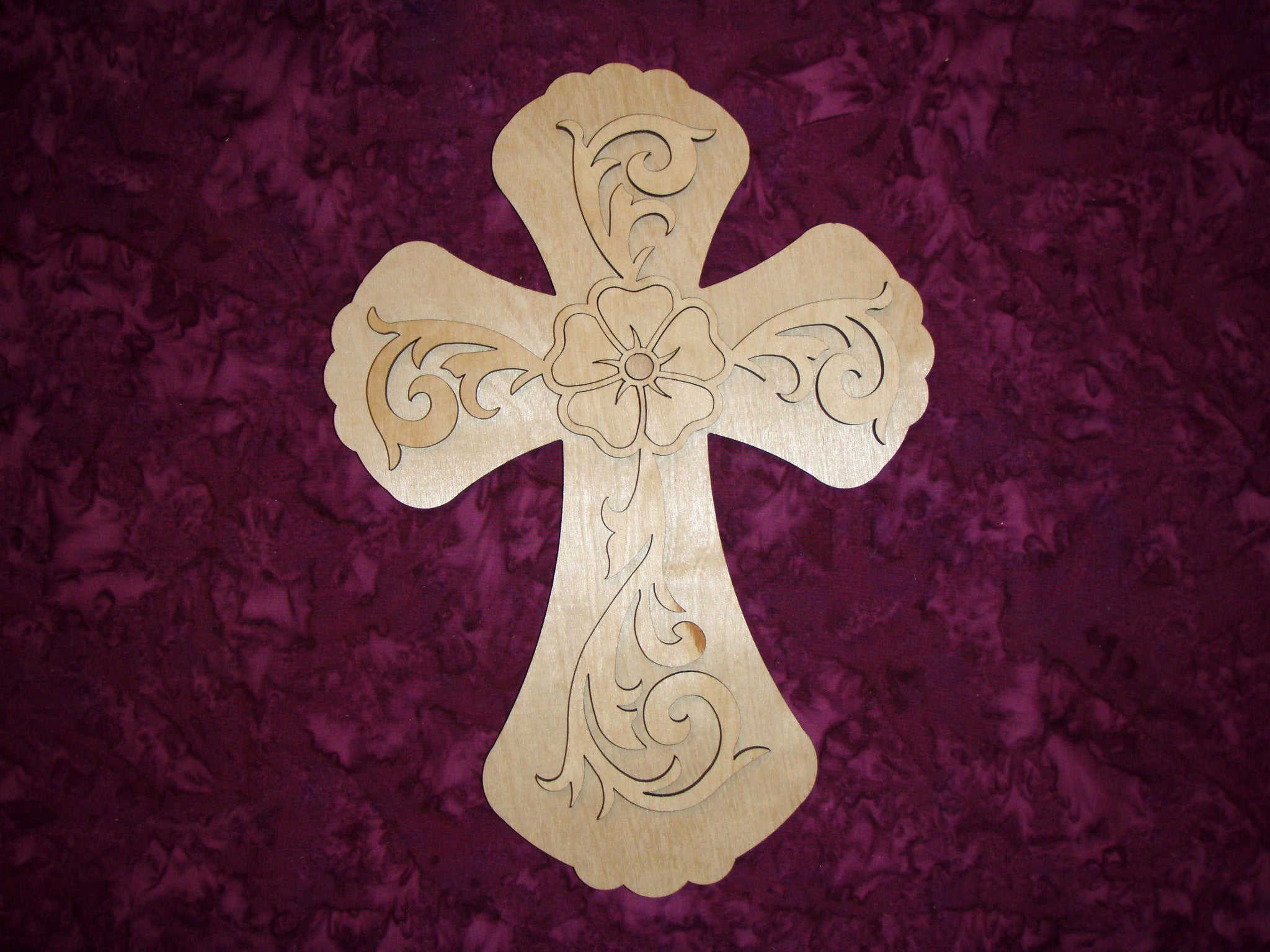 wood cross with flower inlay unfinished wooden stacked