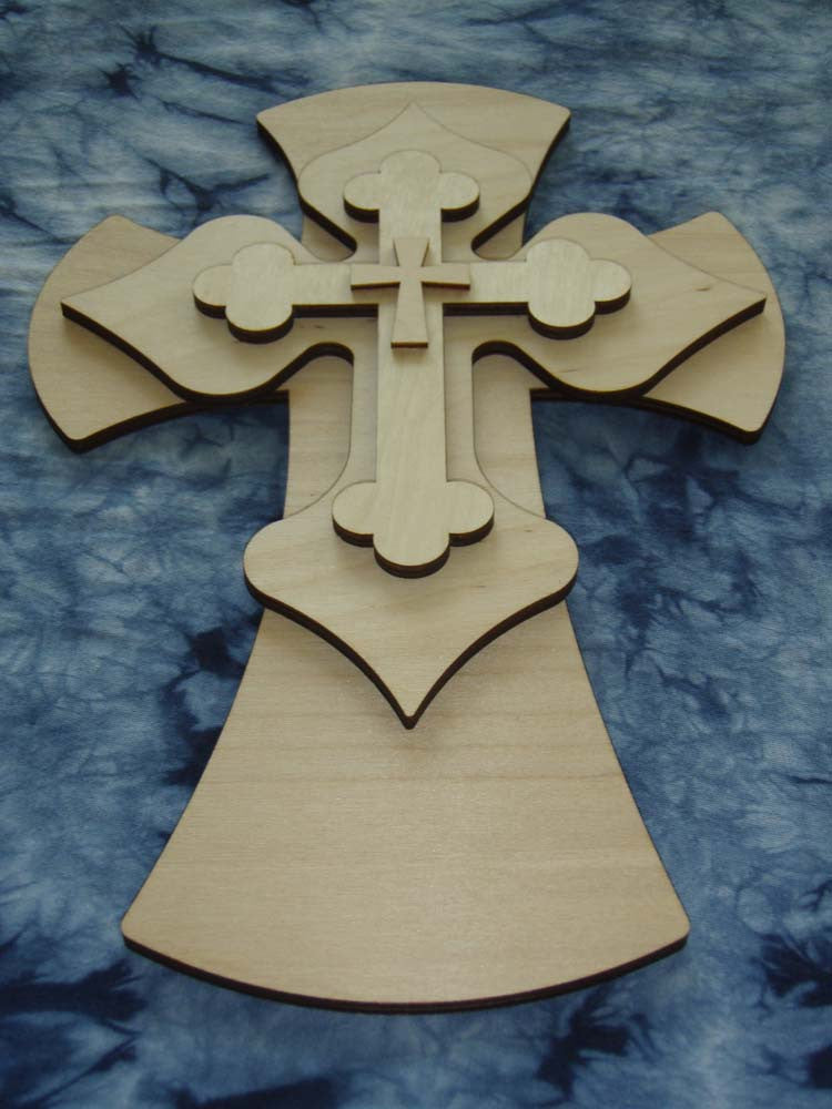Layered Unfinished Wood Cross Set 15" Inch Tall LC15-166 