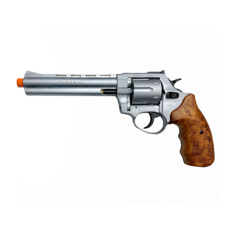Zoraki R1 Silver 6" - Front Firing 9mm Blank Revolver w/ Wood Grips