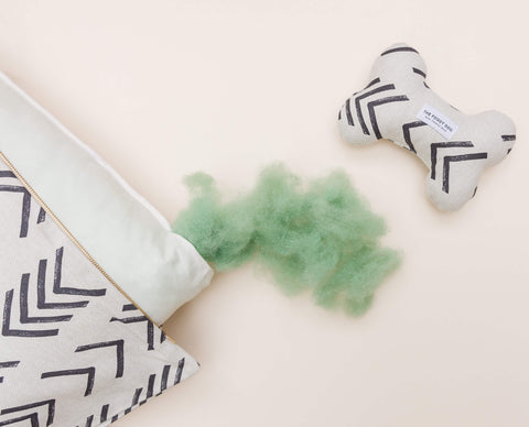 Part of our ongoing commitment to sustainability: our Sustainafill dog bed inserts and squeak toys are filled with 100% recycled fiberfill spun from plastic bottles destined for landfill.
