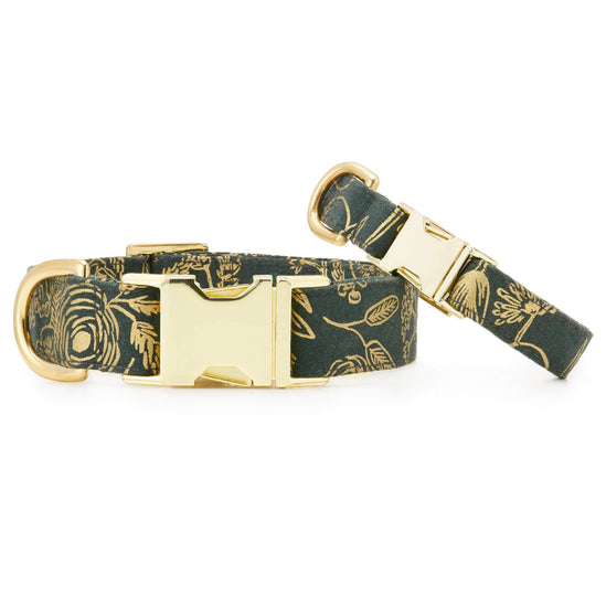Colette Dark Pine Metallic Floral Dog Collar from The Foggy Dog XS 