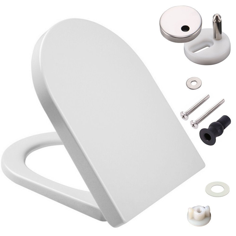 D Shaped White Toilet Seat With Soft Close And Quick Release Hinges Pol