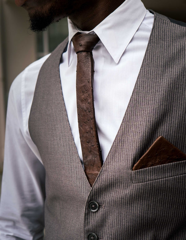 POCKET SQUARE NO.2 – DARK BROWN OSTRICH