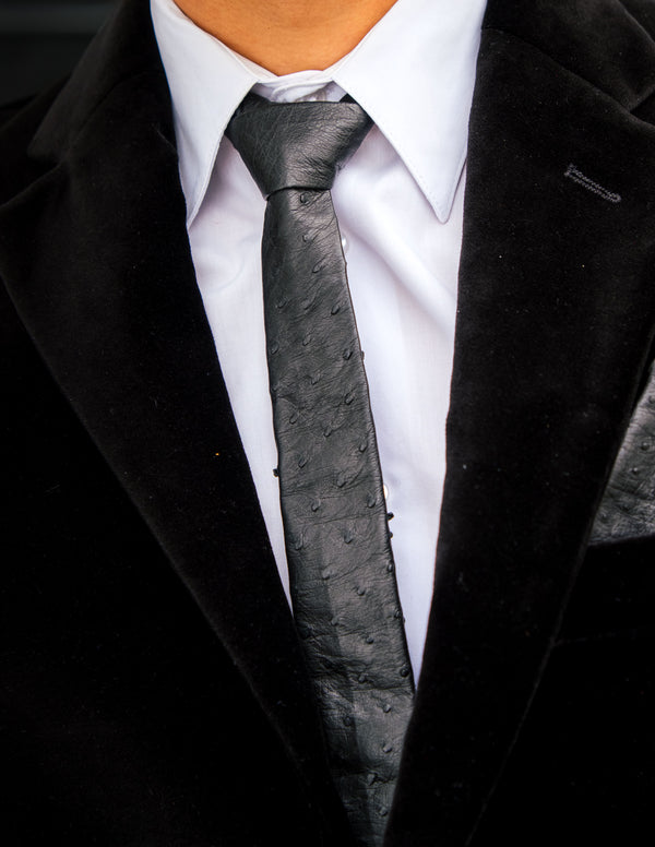 SKINNY TIE NO.2 – BLACK OSTRICH