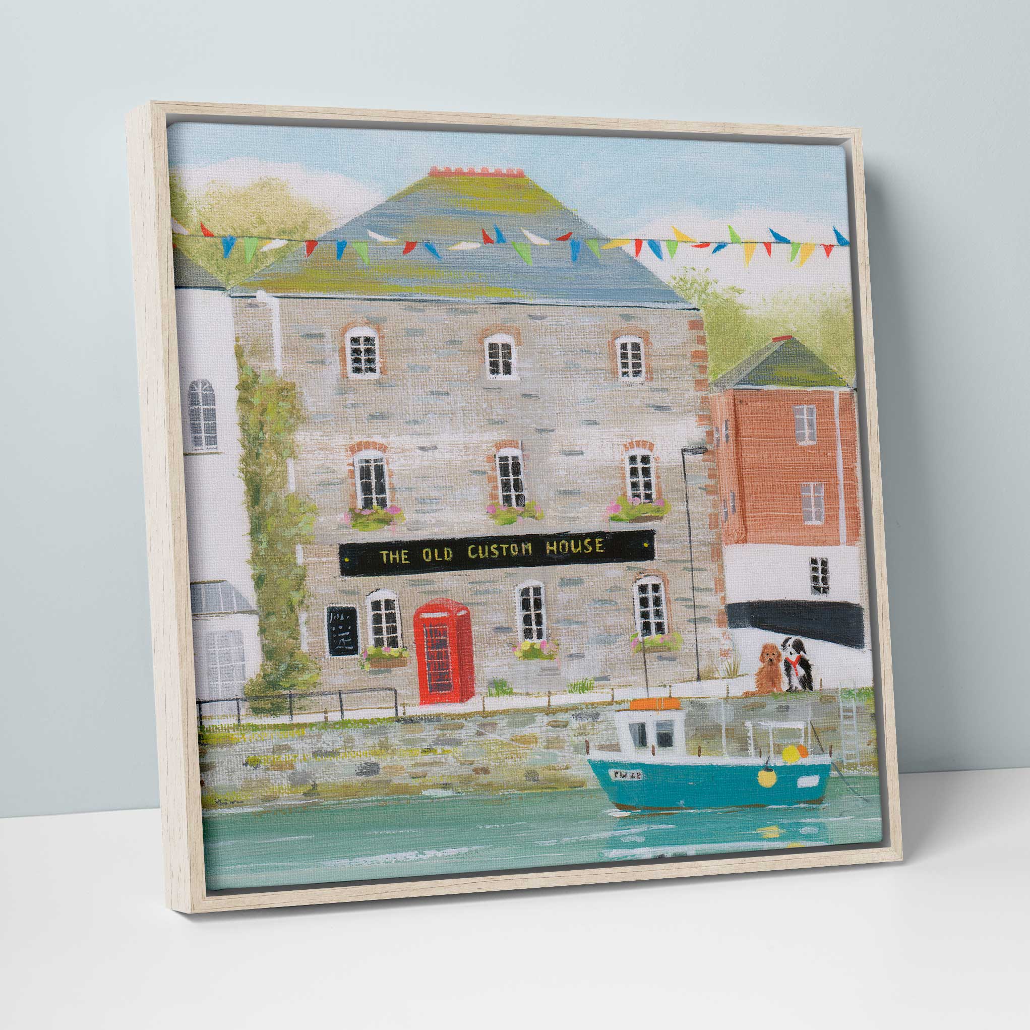 Padstow Phone Box Framed Canvas Print