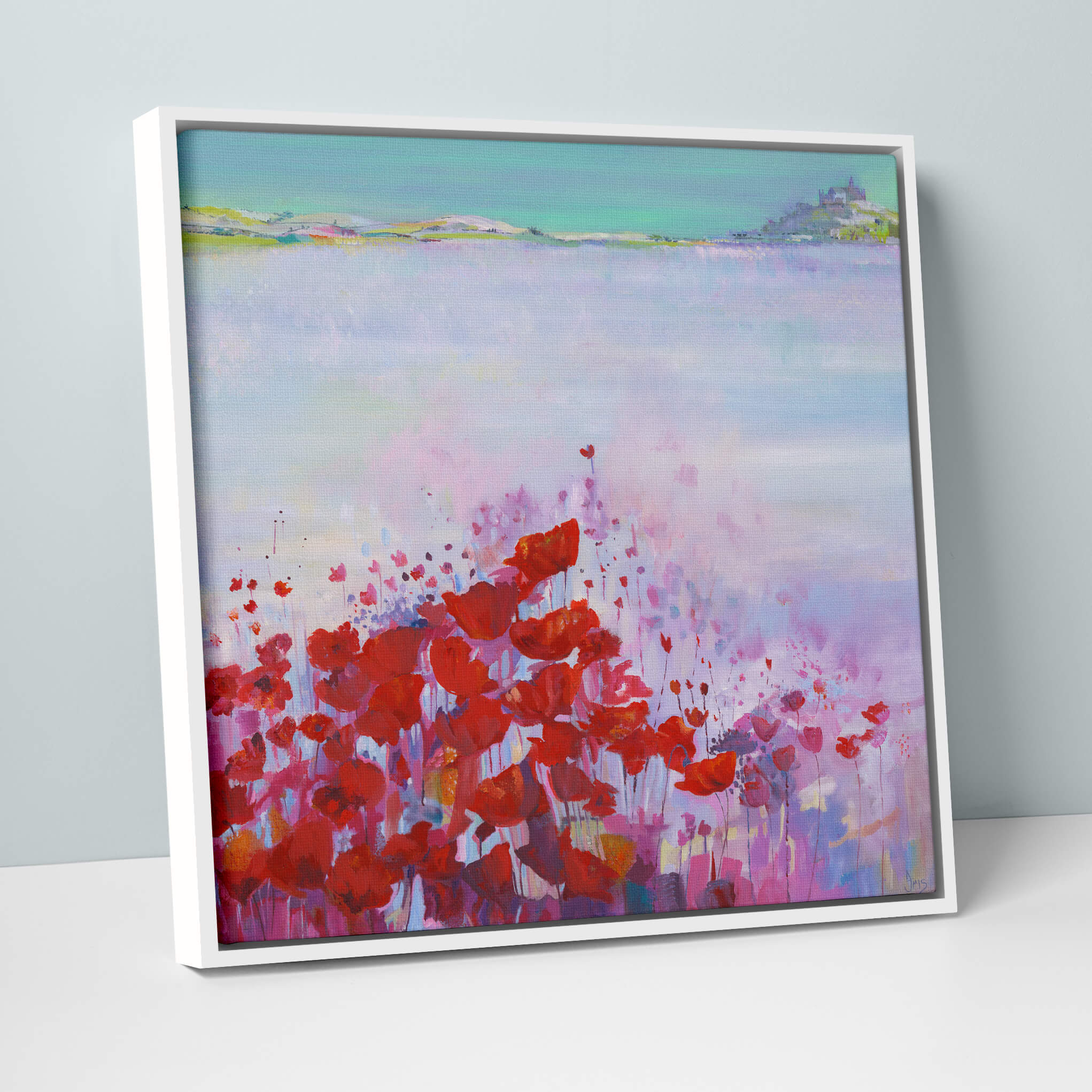 Poppies On Marazion Beach Framed Canvas