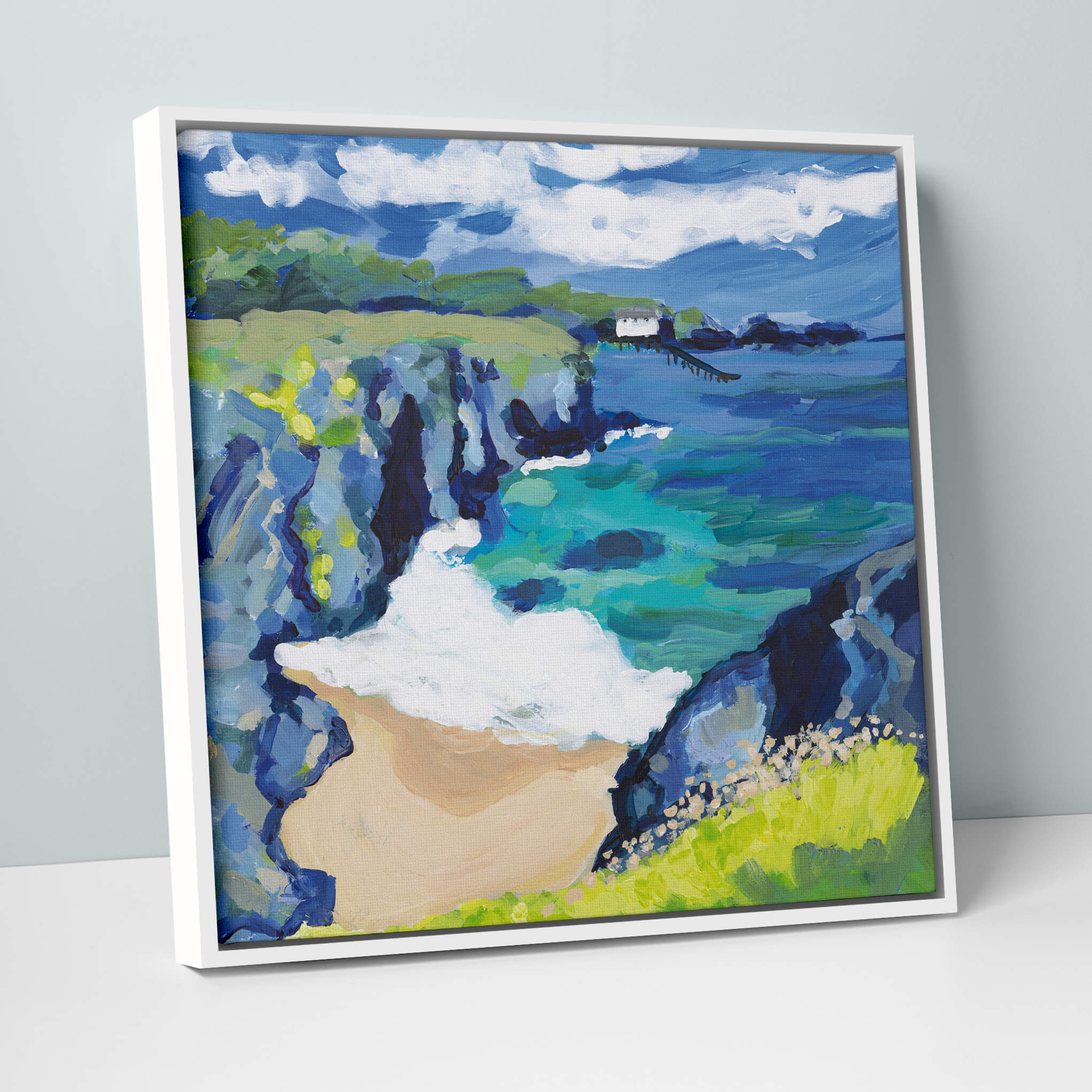 Breakers In The Cove Framed Canvas