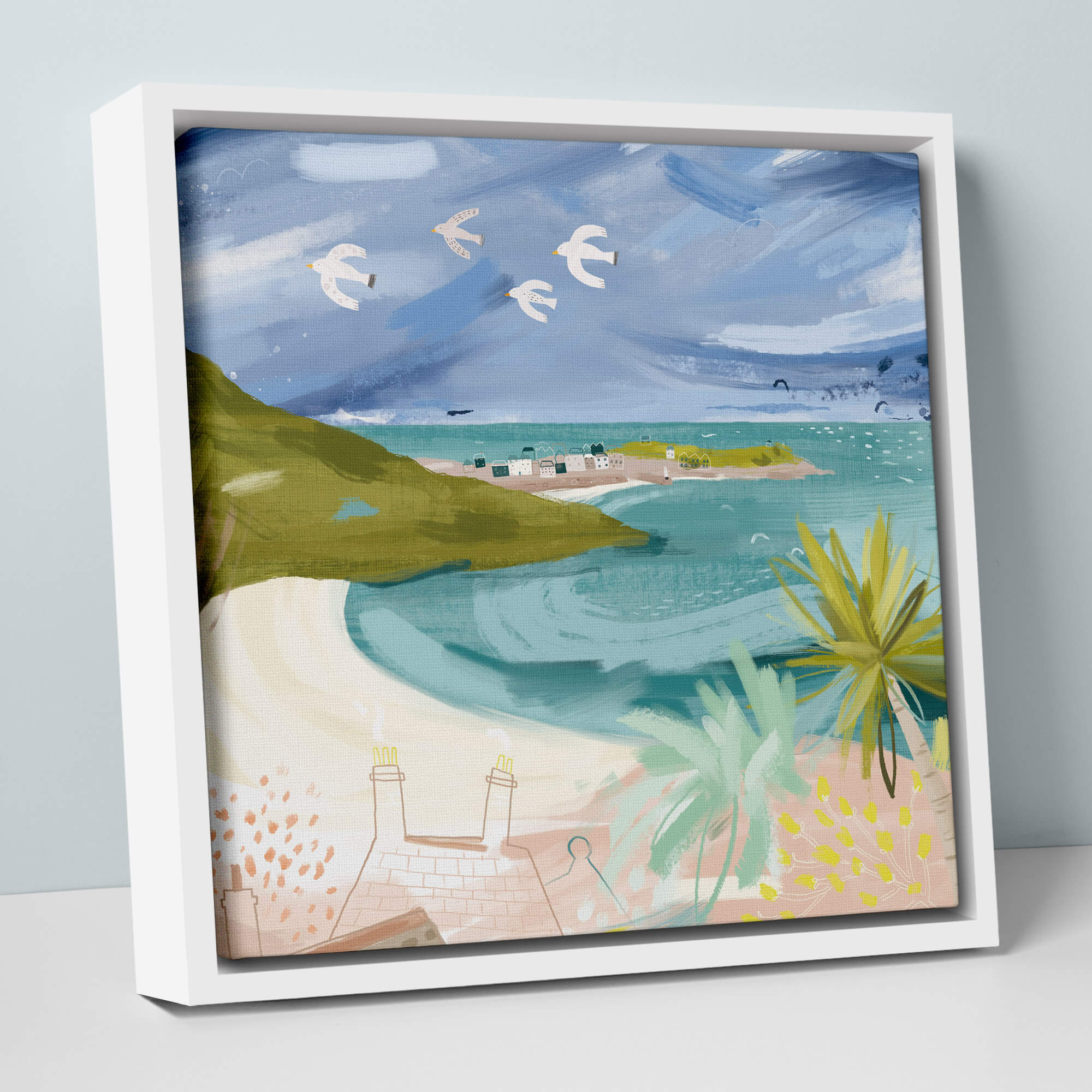 Gulls Over Carbis Bay Small Framed Canvas