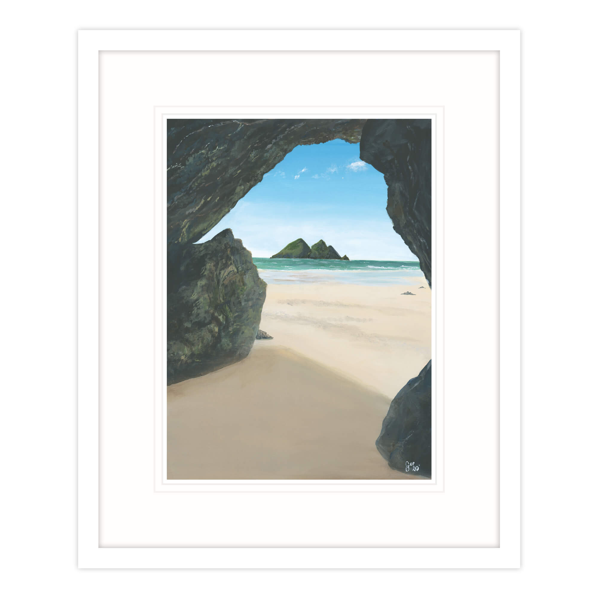 Cave At Holywell Bay Framed Print