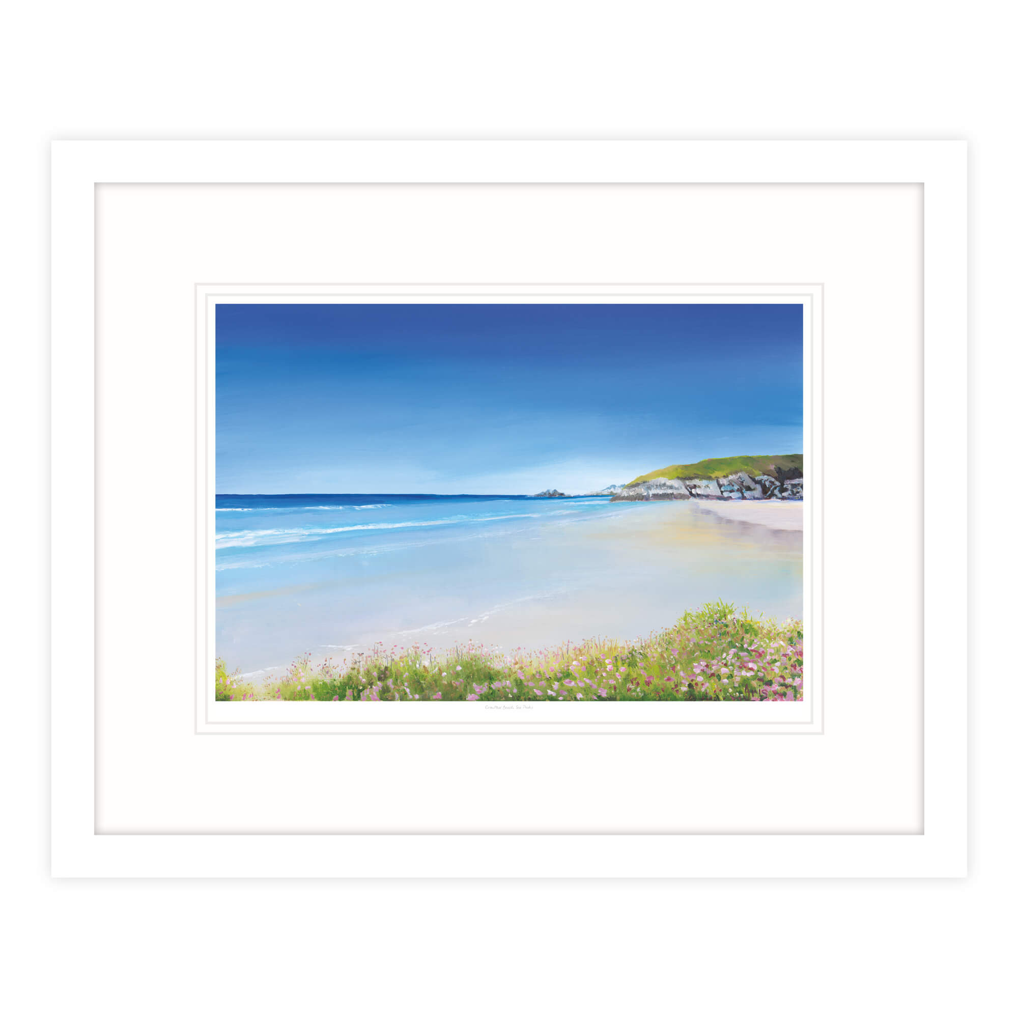 Crantock Beach Sea Pinks Framed Print