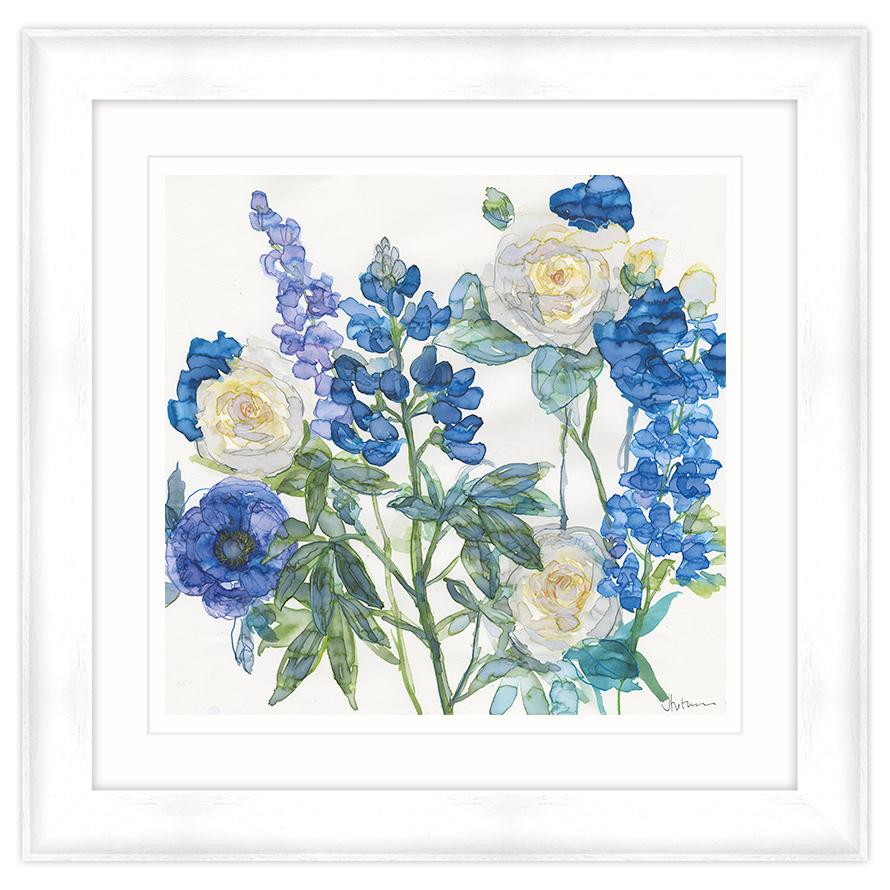 Blue Lupin And Roses Framed Print