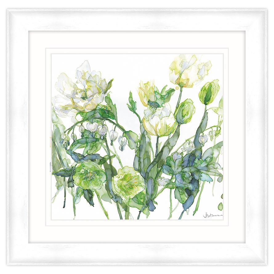 White & Green Tulips Framed Print