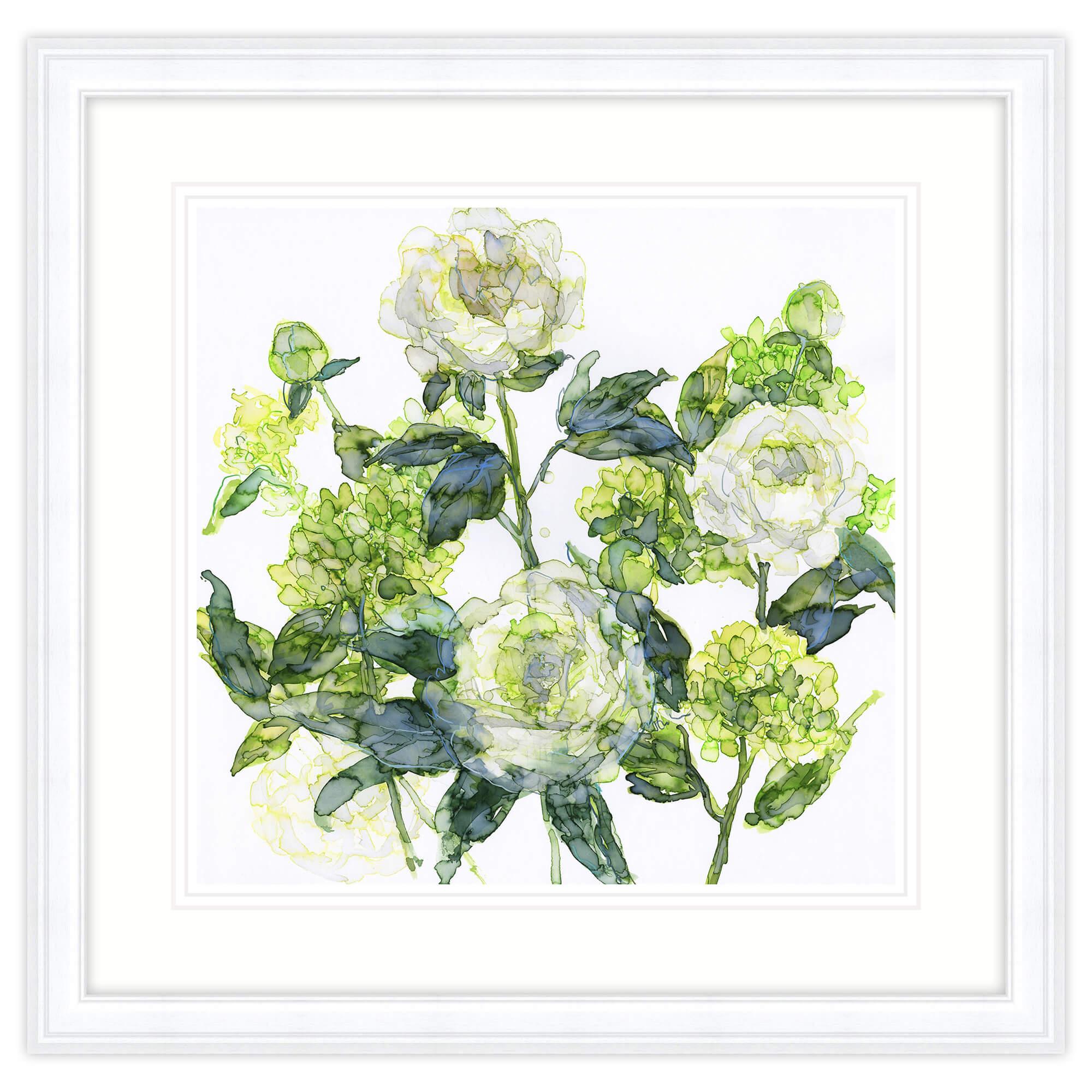 White Peonies & Hydrangeas Framed Print