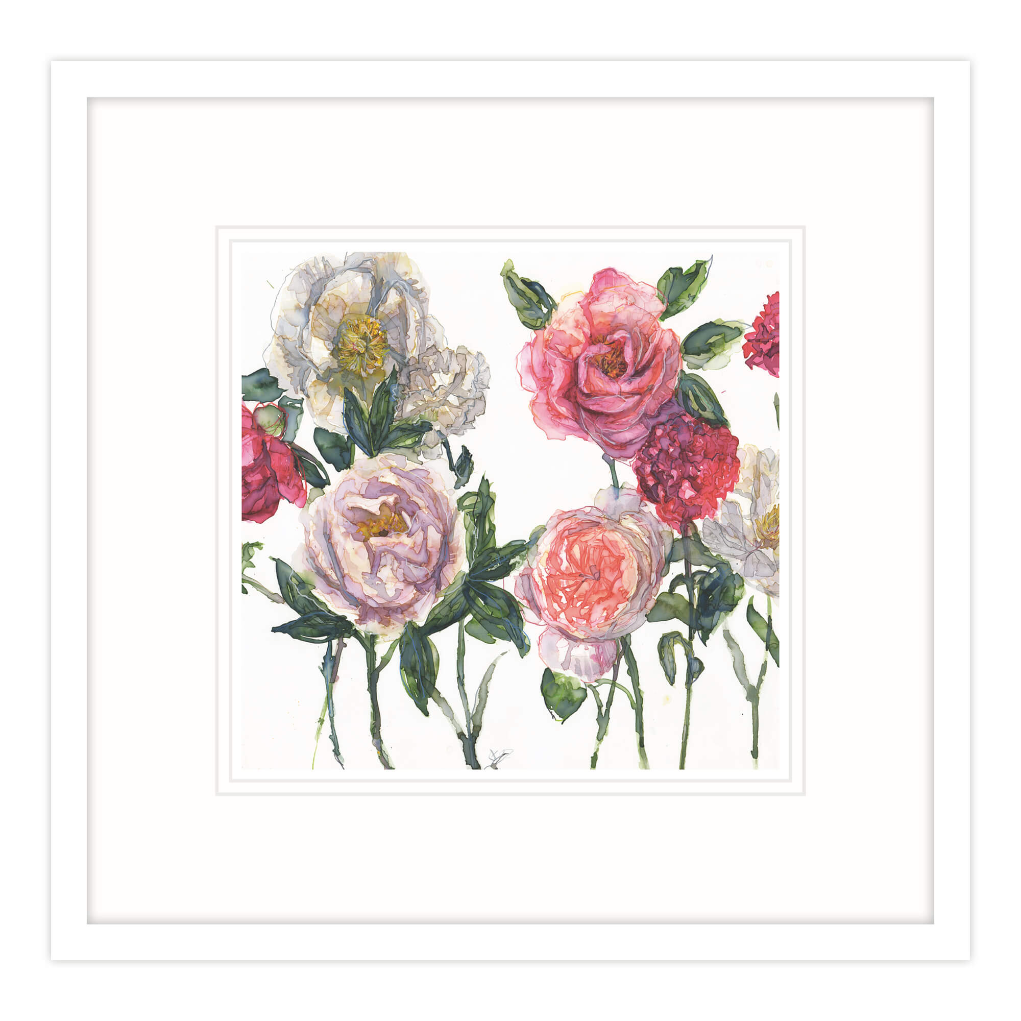 Peonies, Rose & Carnations Framed Print