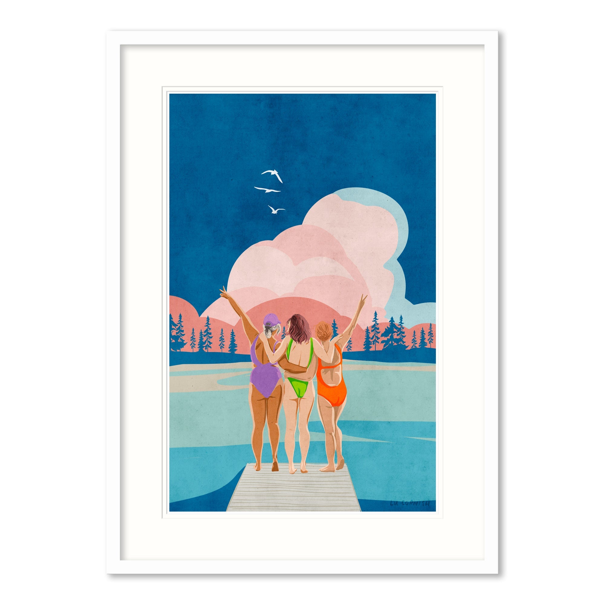 Sisters By The Sea Large Framed Print