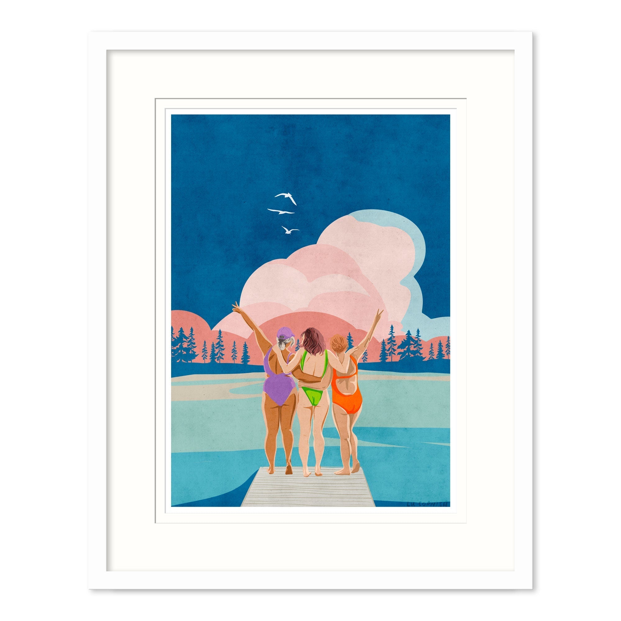 Sisters By The Sea Medium Framed Print