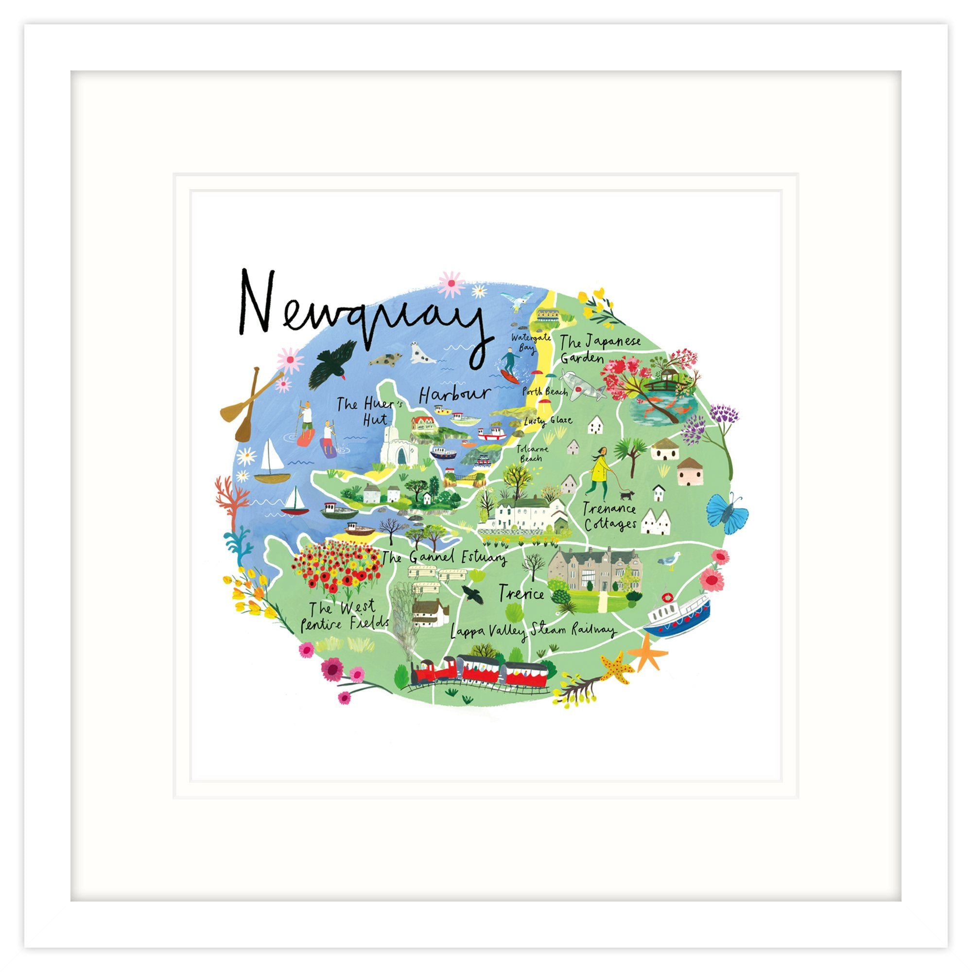 Newquay Map Framed Print