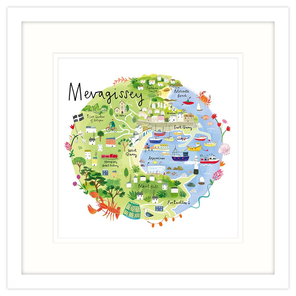 Mevagissey Map Framed Print