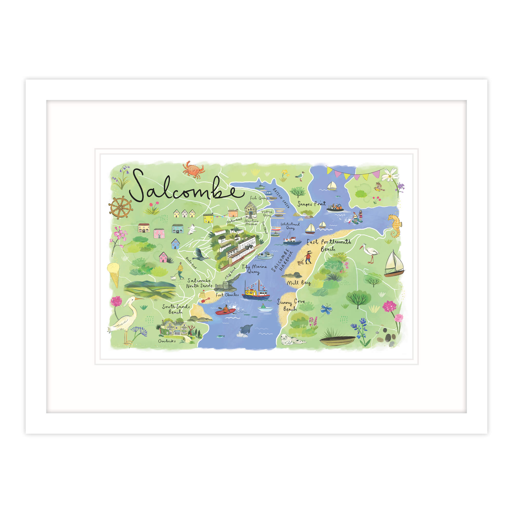 Salcombe Map Framed Print Medium