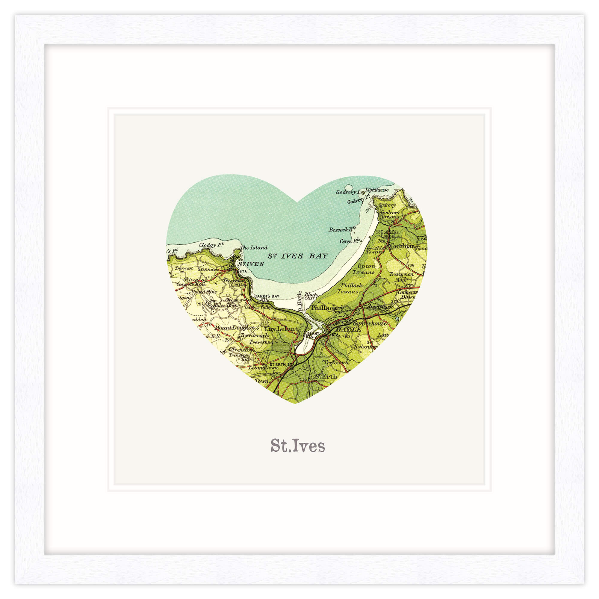 St Ives Map Heart Small Framed Print