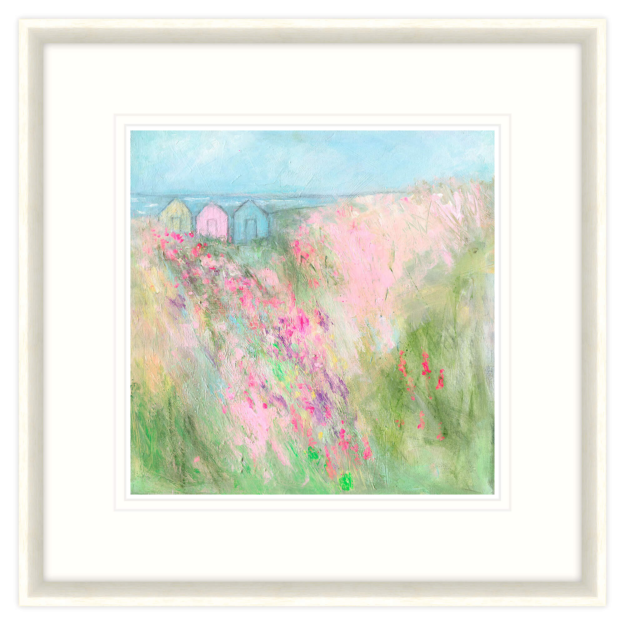 Beach Huts & Meadow Framed Print