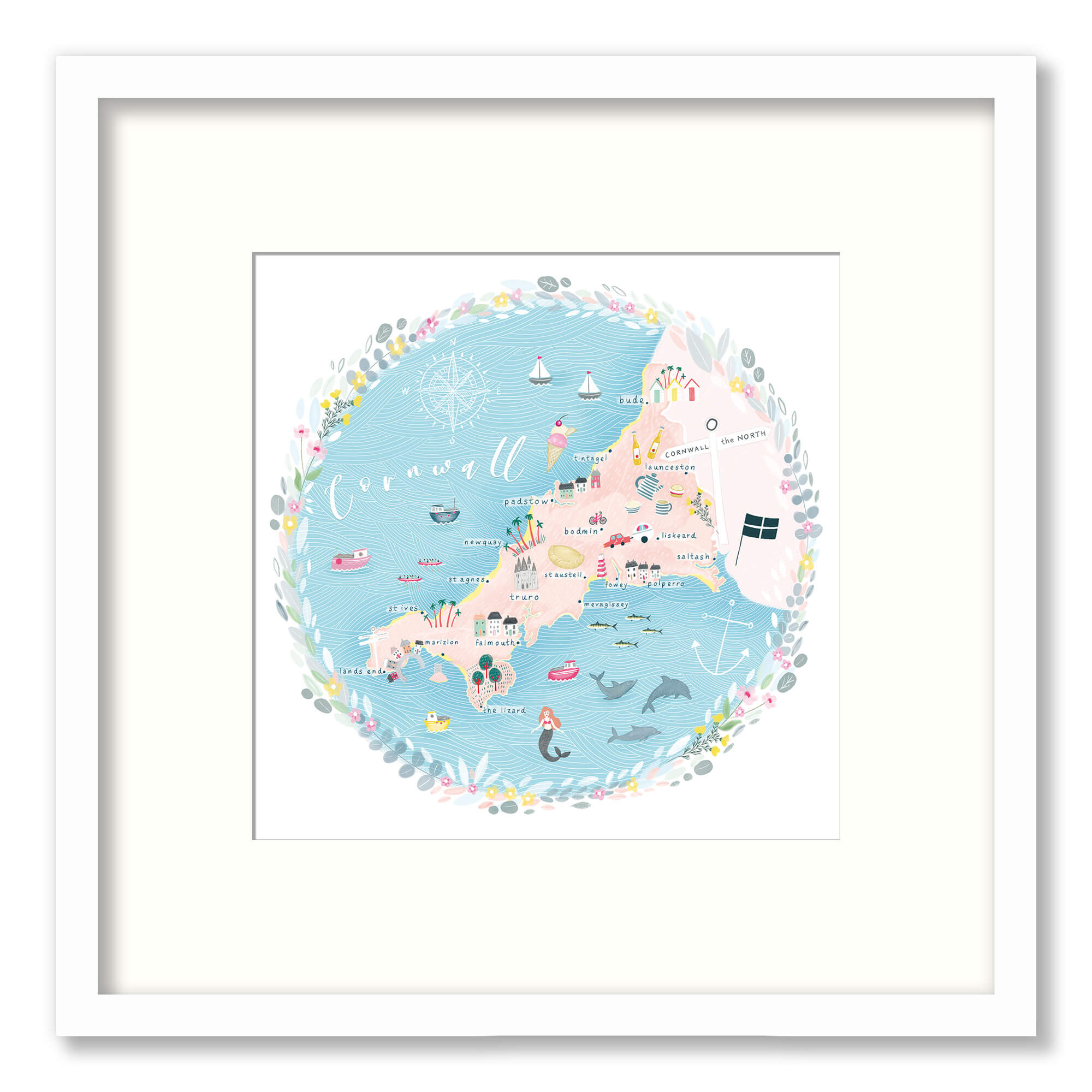 Cornwall Map Mini Square Framed Print
