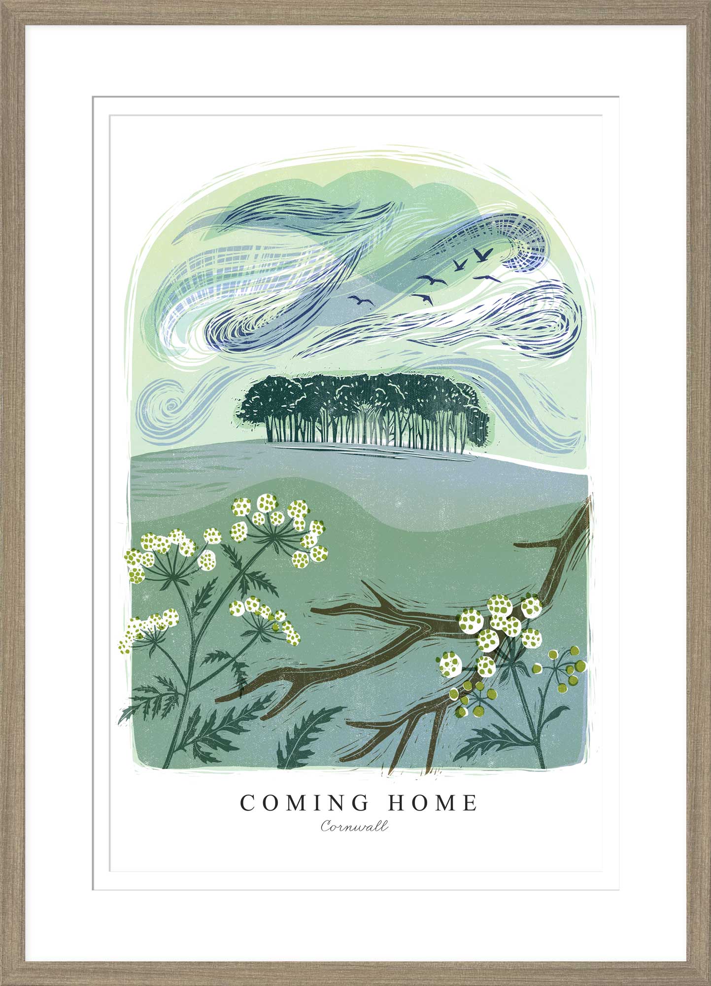 Coming Home Arched Lino Framed Print