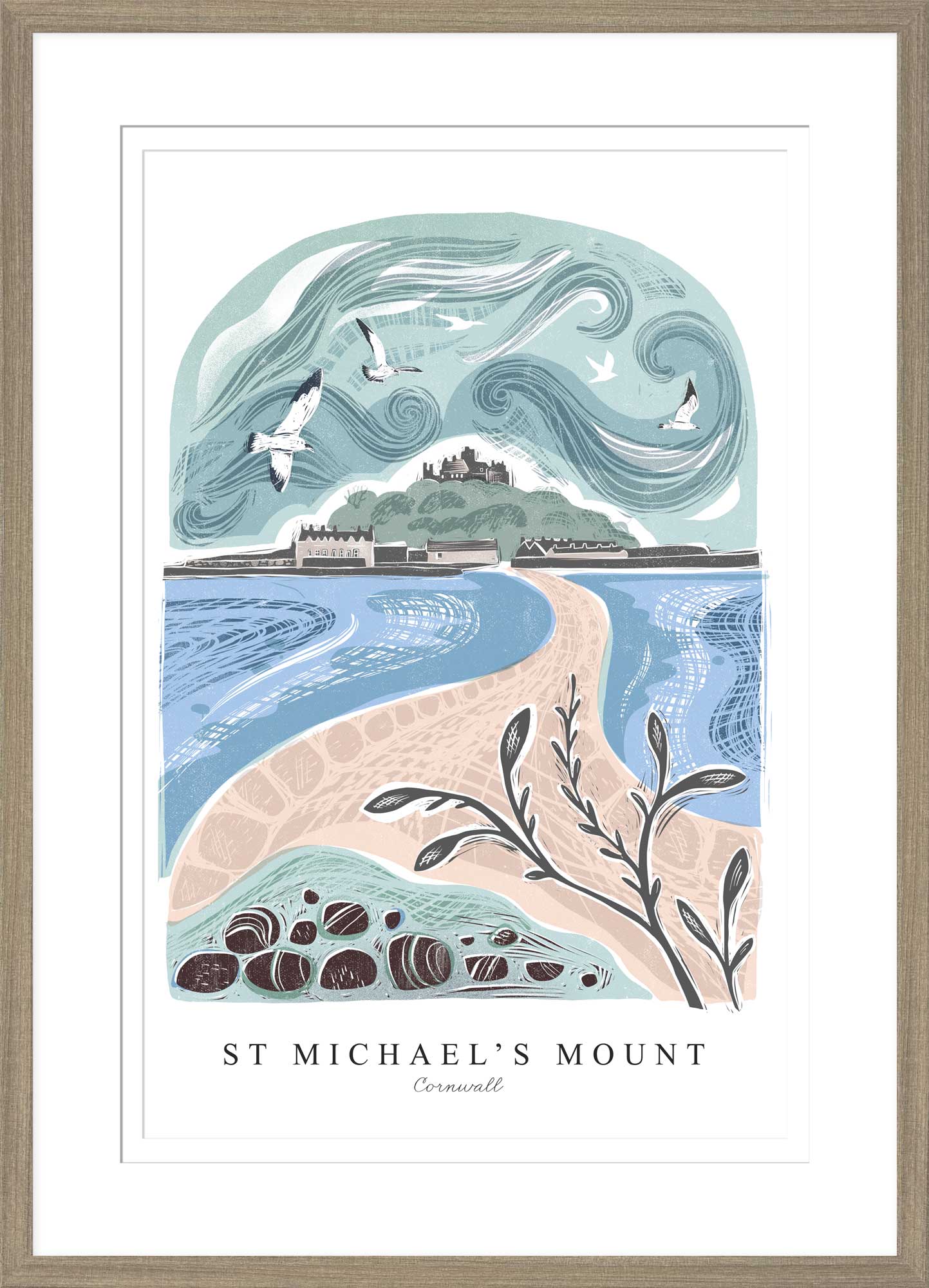 St Michael’s Mount Lino Framed Print