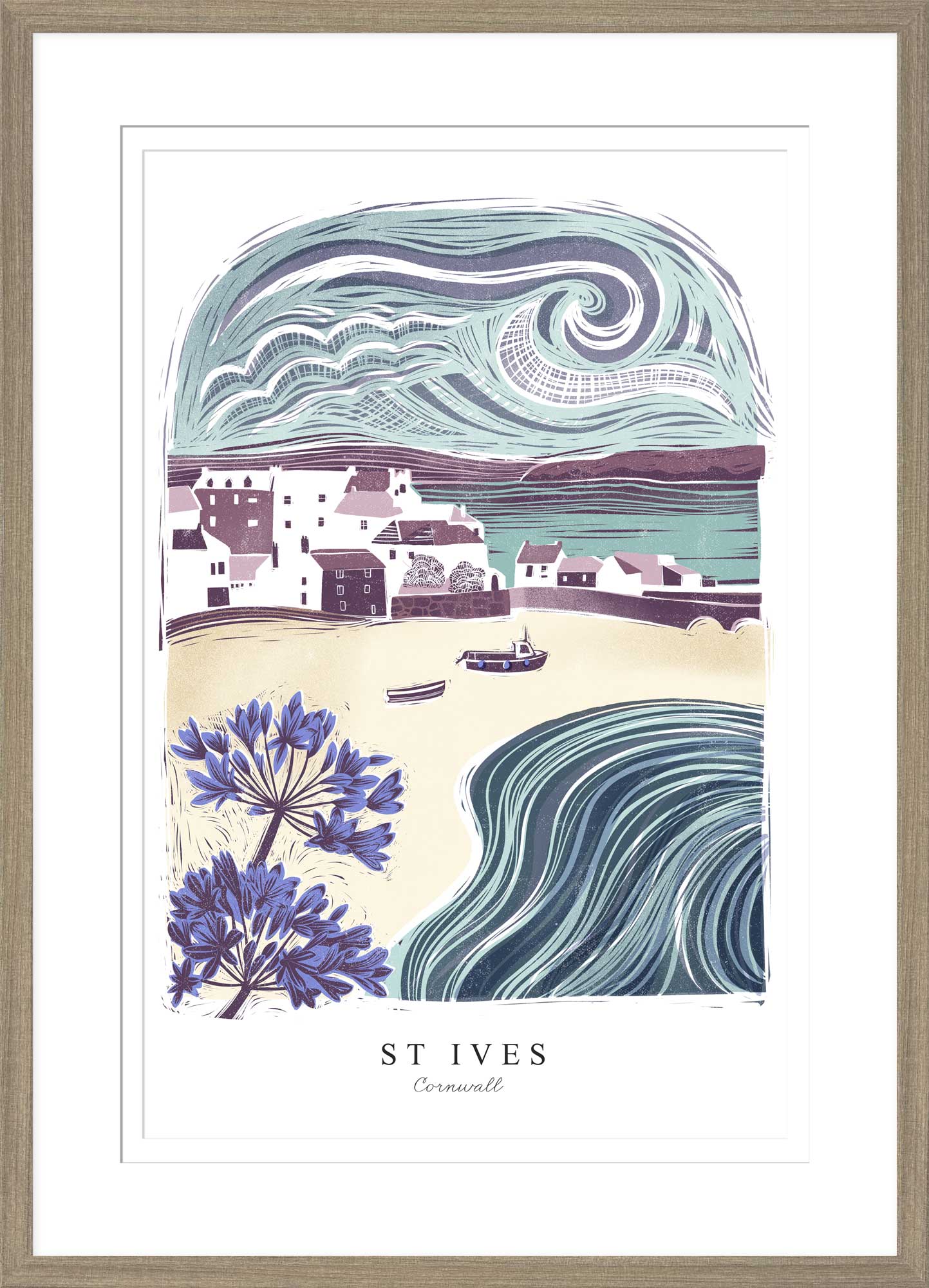 St Ives Arched Lino Framed Print