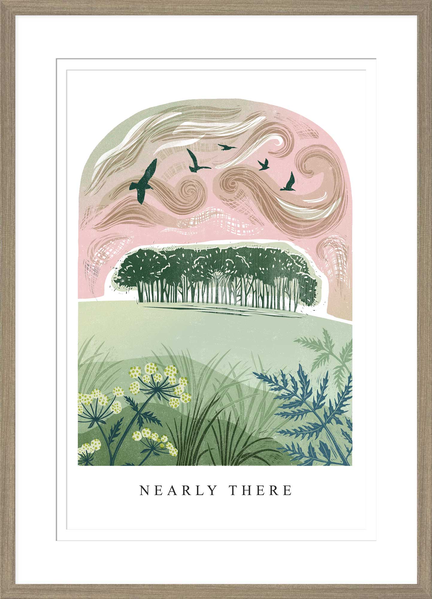 Nearly Home Arched Lino Framed Print